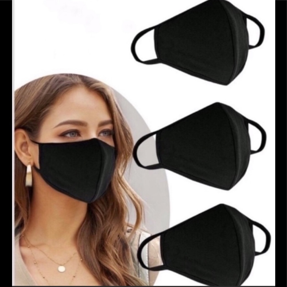 3 Pack Washable Face Mouth Mask 100% Cotton Black